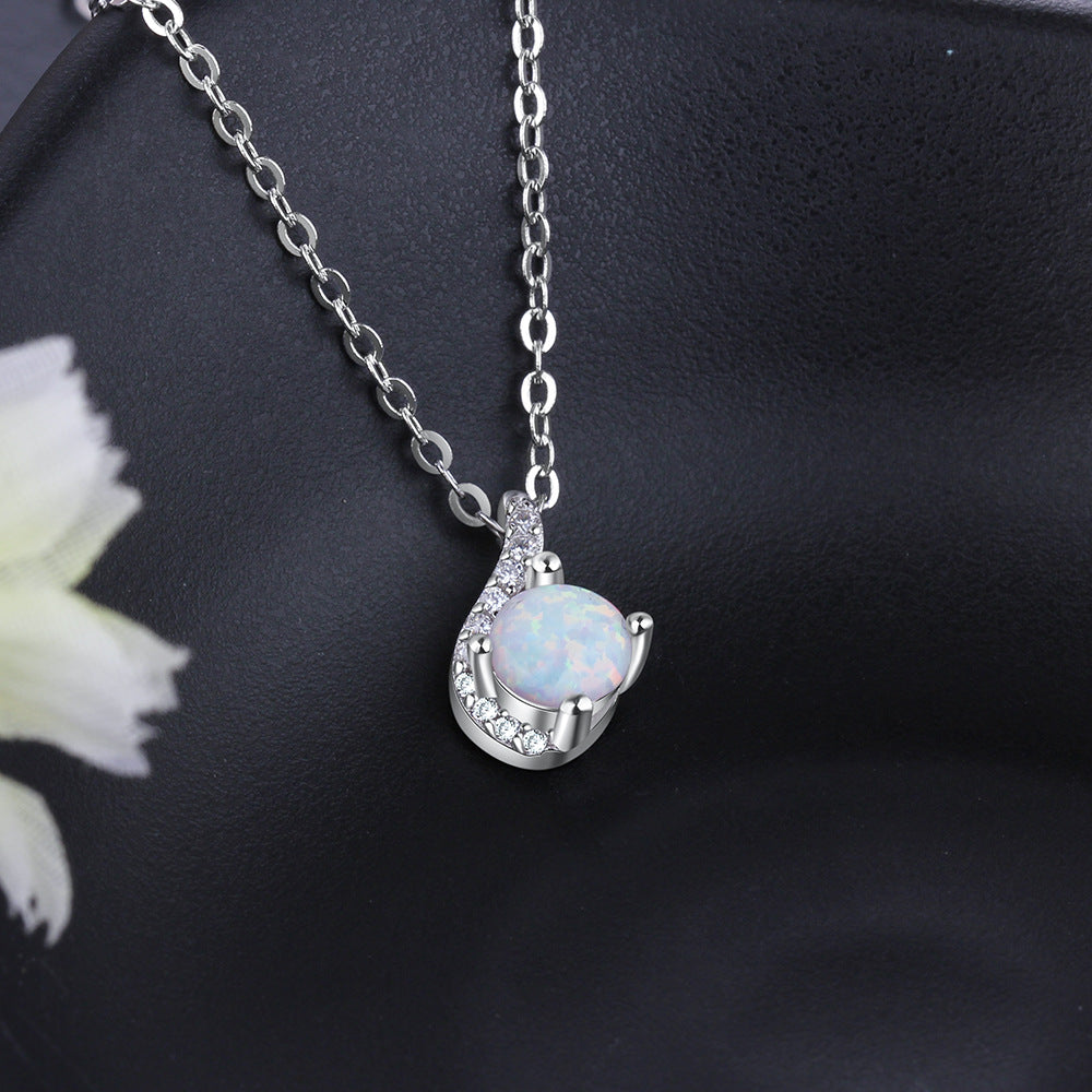 Creative Round Opal Zircon Sterling Silver Necklace