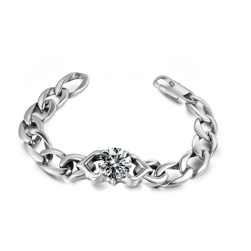 Unisex Titanium Steel Bracelet with Dazzling Zircon Details - Trendy Korean Fashion Accessory