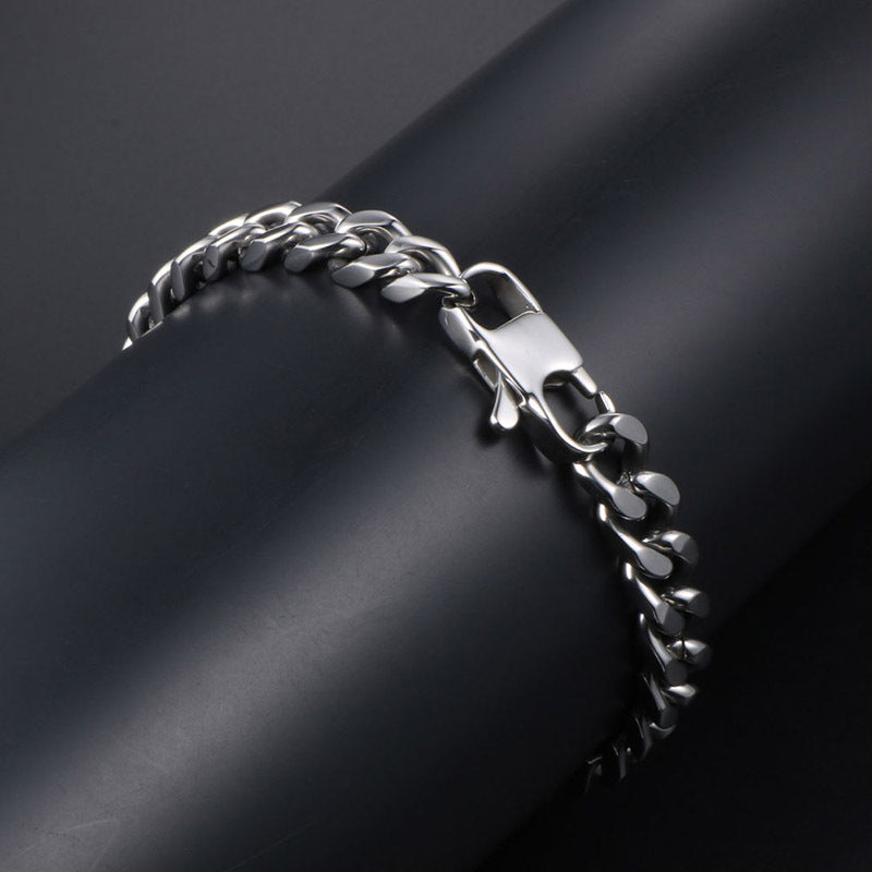 Titanium Steel Men's Hip-Hop Flat Chain Bracelet - Trendy Cross-Border Fashion Accessory