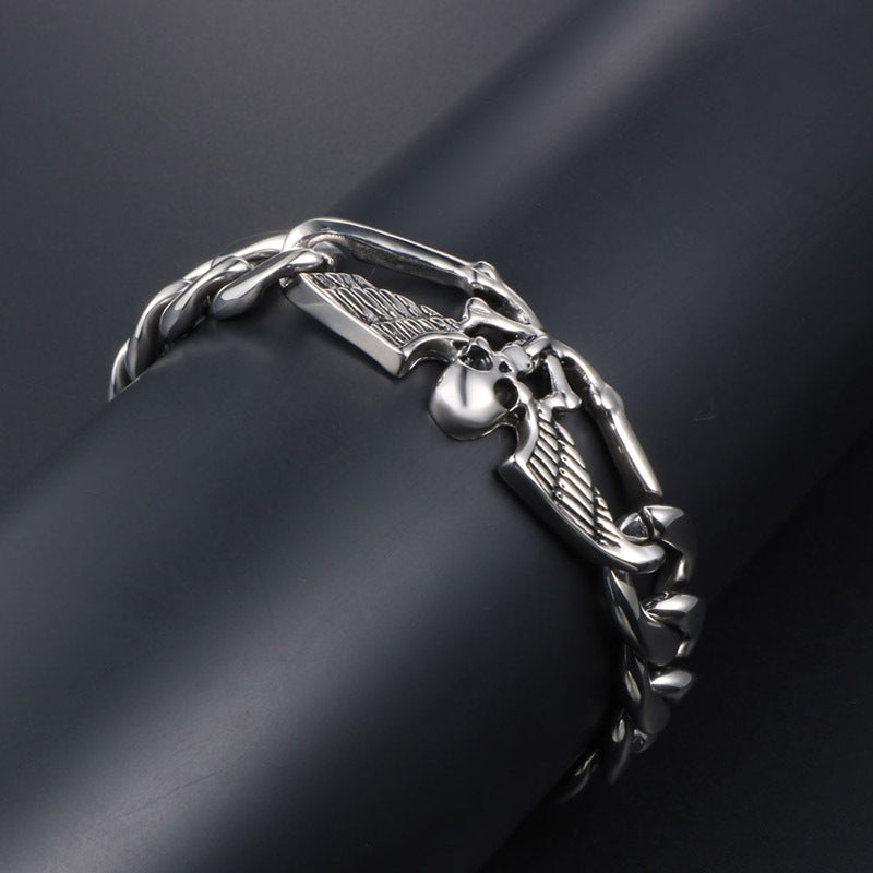 Edgy Unisex Titanium Steel Skull and Wing Bracelet for Bold Fashionistas