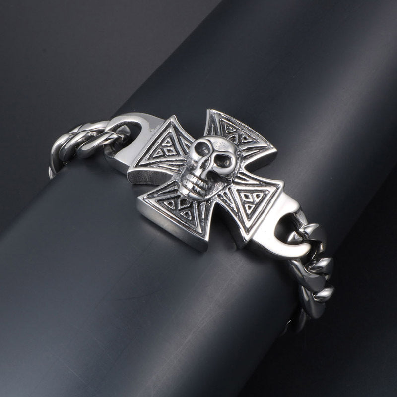 Titanium Steel Skull & Ghost Dragon Bracelet - Edgy Punk Accessory for Men