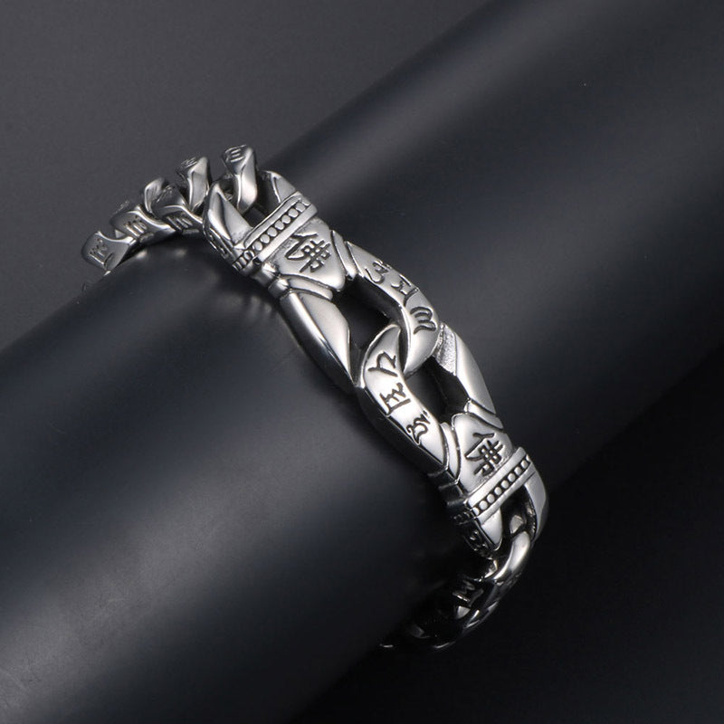 Punk Retro Buddha Titanium Steel Interlocking Bracelet for Trendy Men