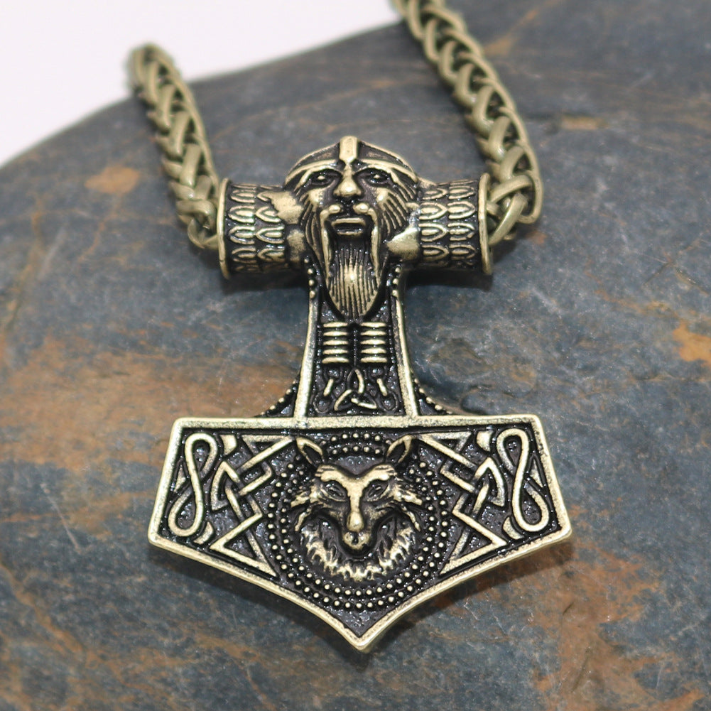 Viking Odin Portrait Wolf Head Necklace - Norse Legacy Collection