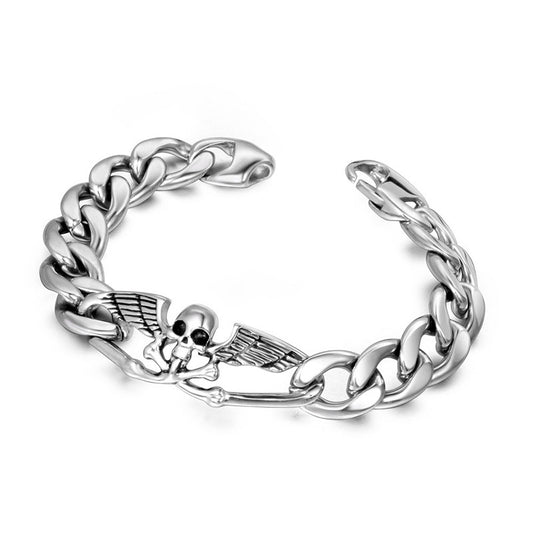 Edgy Unisex Titanium Steel Skull and Wing Bracelet for Bold Fashionistas