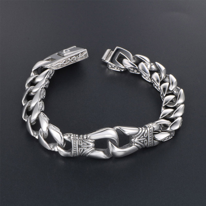 Punk Retro Interlocking Double-Ring Titanium Steel Bracelet for Men - Bold Fashion Statement