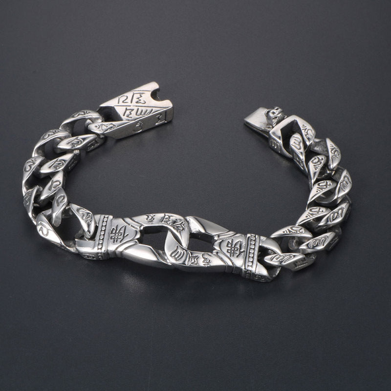 Punk Retro Buddha Titanium Steel Interlocking Bracelet for Trendy Men