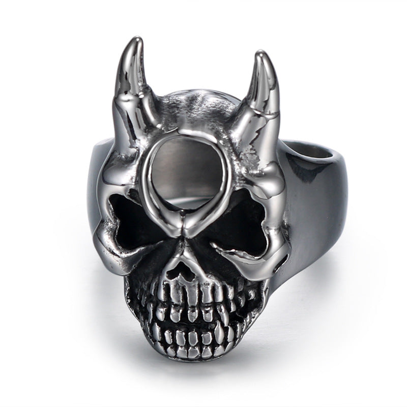 Vintage-Inspired Men's Skull Ring in Titanium Steel – Punk Style Jewelry for Men