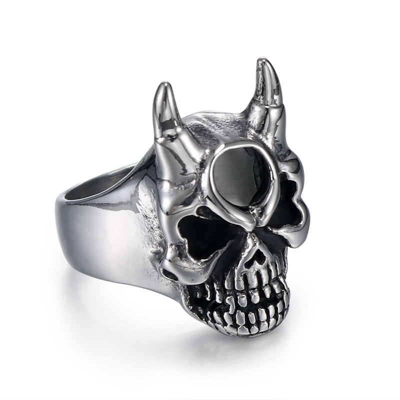 Vintage-Inspired Men's Skull Ring in Titanium Steel – Punk Style Jewelry for Men