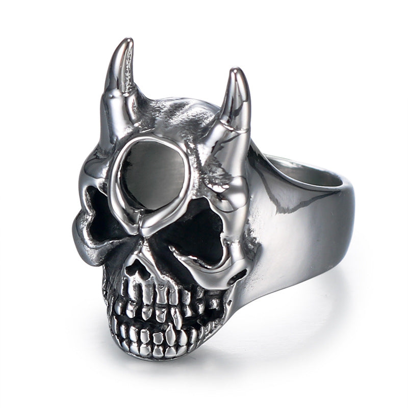 Vintage-Inspired Men's Skull Ring in Titanium Steel – Punk Style Jewelry for Men