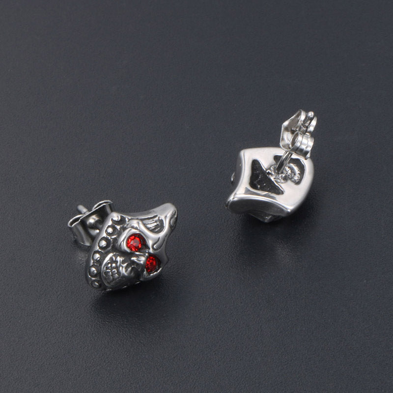 Edgy Retro Skull Stud Earrings with Red Zircon Eyes for Halloween and Everyday Wear