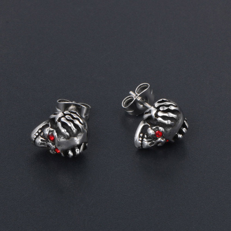 Titanium Steel Red-Eye Skull Earrings for Men - Exquisite Ghost Head Design