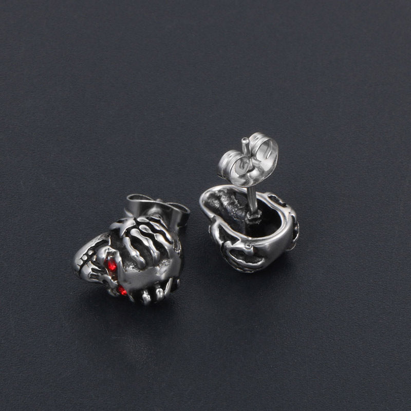 Titanium Steel Red-Eye Skull Earrings for Men - Exquisite Ghost Head Design