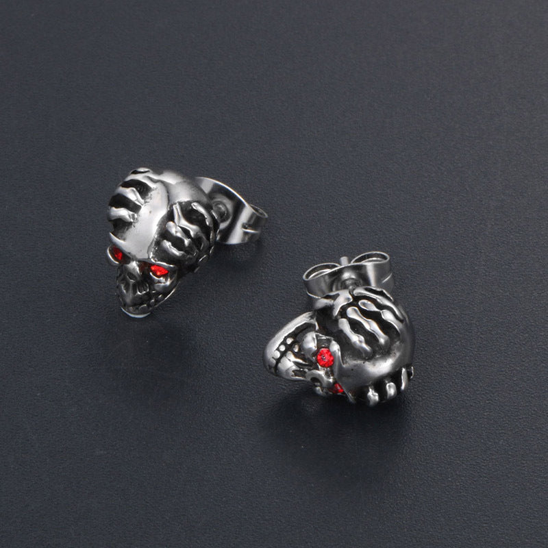 Titanium Steel Red-Eye Skull Earrings for Men - Exquisite Ghost Head Design