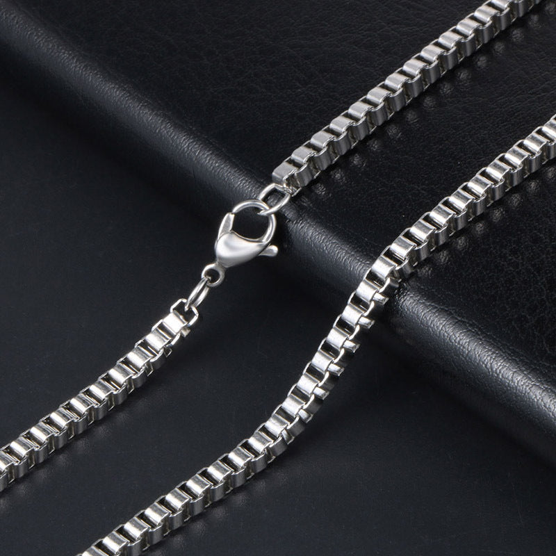 Unisex Titanium Steel Box Chain Necklace with Unique Pendant for Stylish Individuals