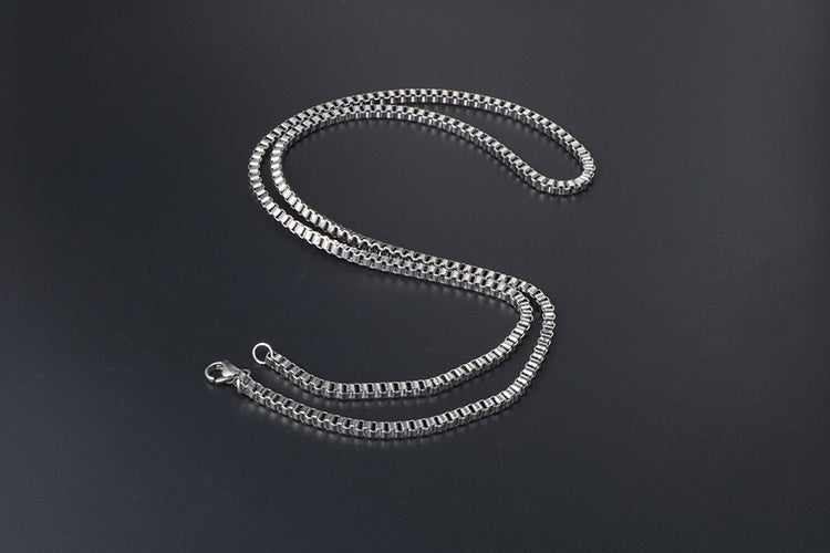 Unisex Titanium Steel Box Chain Necklace with Unique Pendant for Stylish Individuals