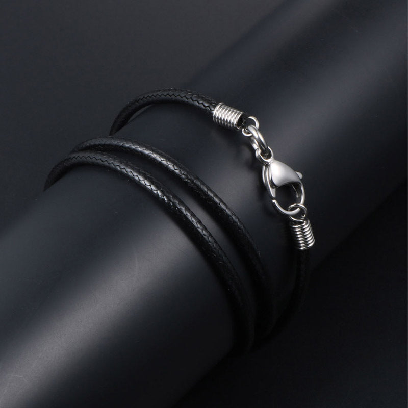 Korean-Inspired Men's Black Woven Linen Wax Rope Necklace with Durable Titanium Steel Chain - Wholesale Options Available