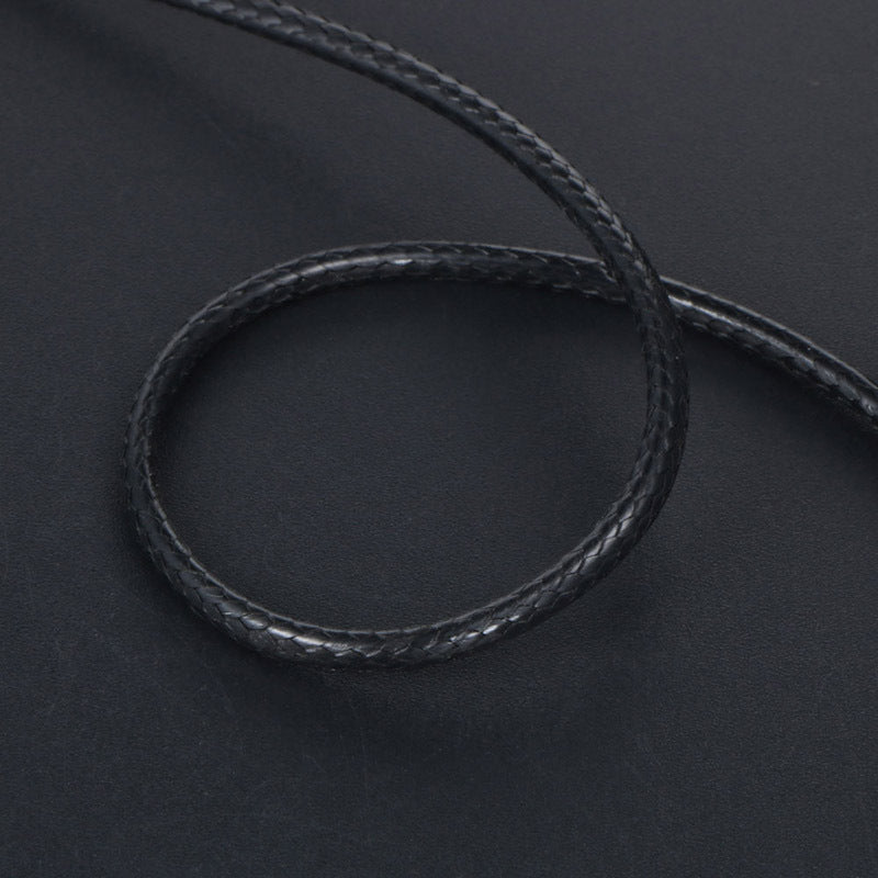 Chic Black Woven Linen Wax Rope Necklace with Buckle for Men