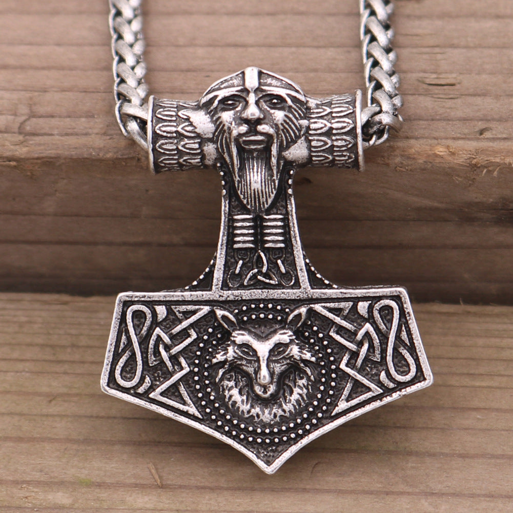 Viking Odin Portrait Wolf Head Necklace - Norse Legacy Collection