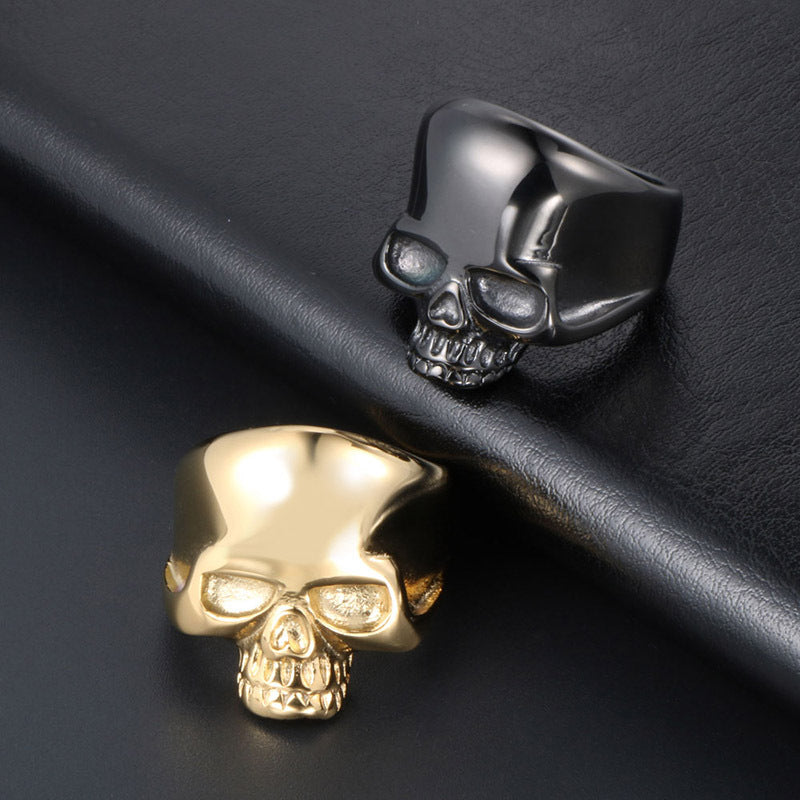 Titanium Steel Retro Skull Ring for Men - Personalized Dominating Ghost Head Design, Wholesale Available