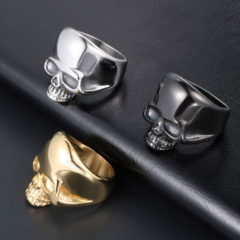 Titanium Steel Retro Skull Ring for Men - Personalized Dominating Ghost Head Design, Wholesale Available