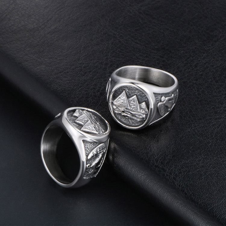 Trendy Korean Titanium Steel Mountain Peak Ring for Men - Punk Nightclub Accessory