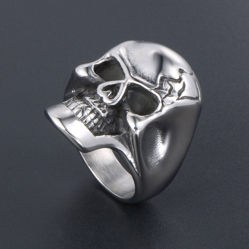 Trendy Blackened Skull Titanium Steel Ring for Men - European and American Fashion Jewelry