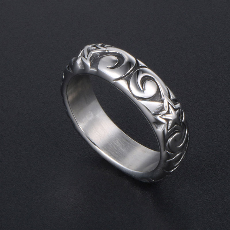 Wholesale Retro Five-Pointed Star Couple Ring for Men - Index Finger Personality Titanium Steel