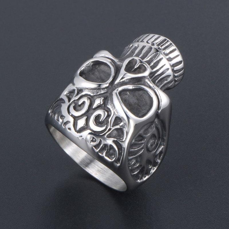 Vintage Style Flower Skull Ring for Men - Bold Titanium Steel Fashion Accessory