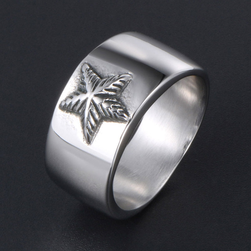 Stylish Titanium Steel Pentagram Ring for Men - Trendy European and American Fashion