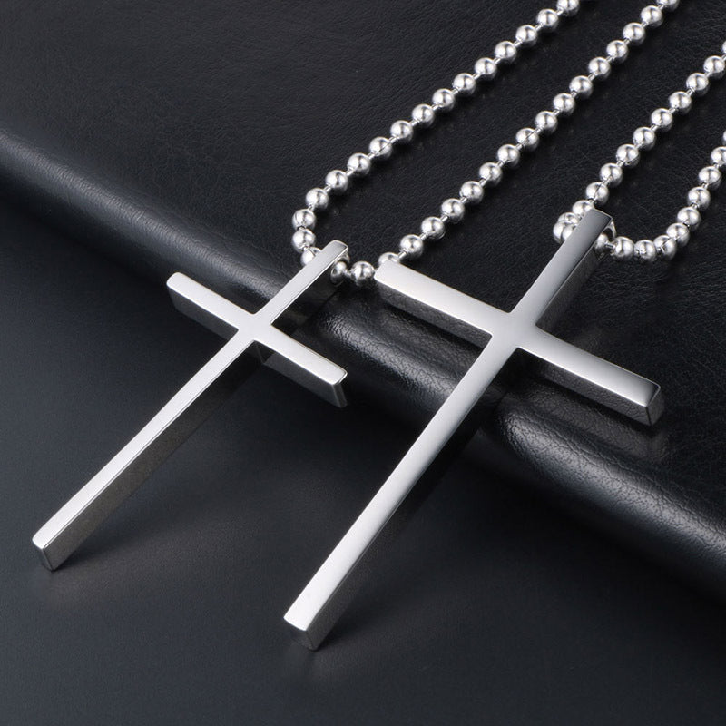 Couple's Simple Titanium Steel Cross Pendant Necklace - Japan and Korea Fashion for Men