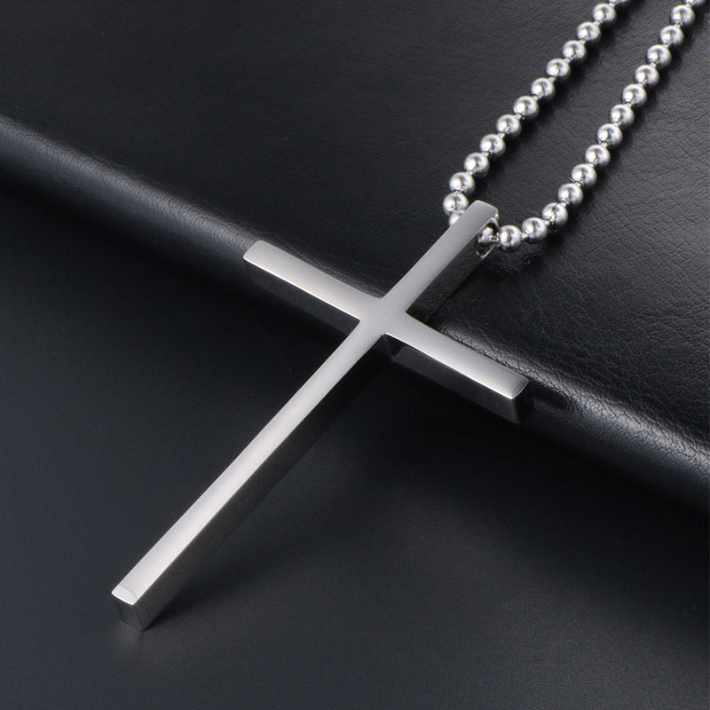 Couple's Simple Titanium Steel Cross Pendant Necklace - Japan and Korea Fashion for Men