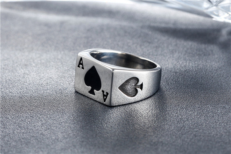 Men's Titanium Steel Spade Playing Card Ring