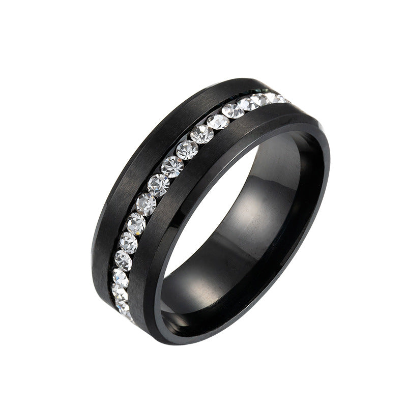 Explosive Black Stainless Steel Zircon Ring Set for Men - Cross-Border Jewelry