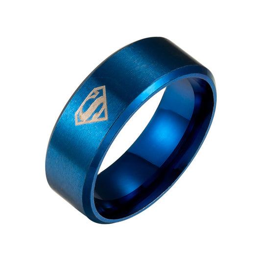 Stainless Steel Superman Ring - Laser Marked Men's Jewelry