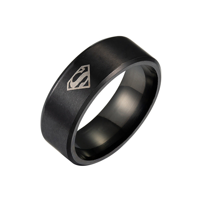 Stainless Steel Superman Ring - Laser Marked Men's Jewelry