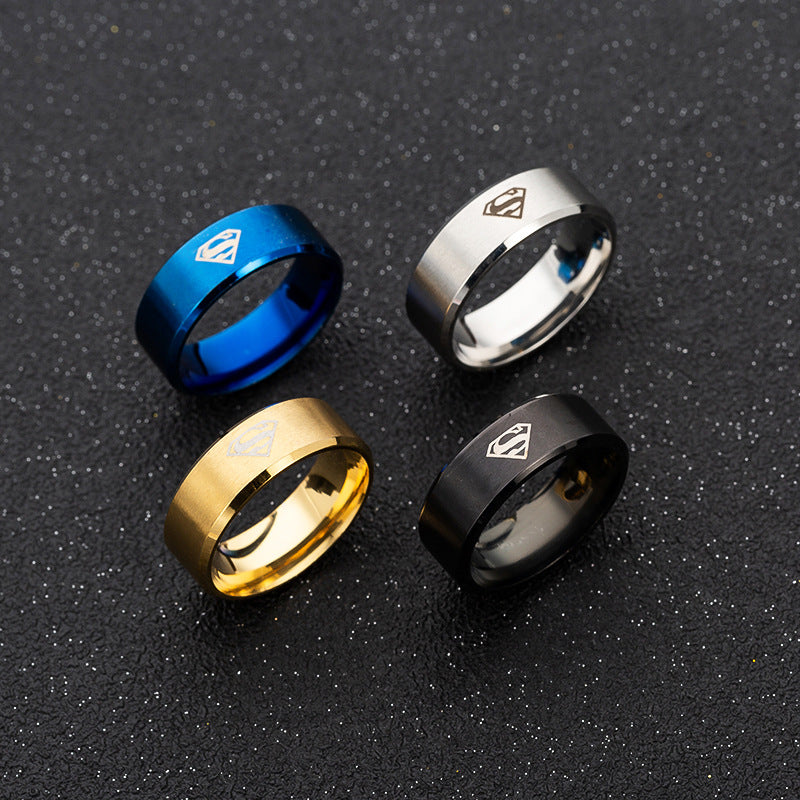 Stainless Steel Superman Ring - Laser Marked Men's Jewelry