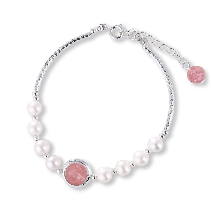 Ethereal Pink Crystal and Pearl Handmade Bracelet for Women