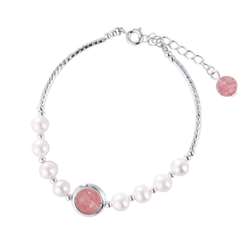 Ethereal Pink Crystal and Pearl Handmade Bracelet for Women