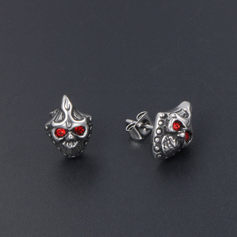 Edgy Retro Skull Stud Earrings with Red Zircon Eyes for Halloween and Everyday Wear