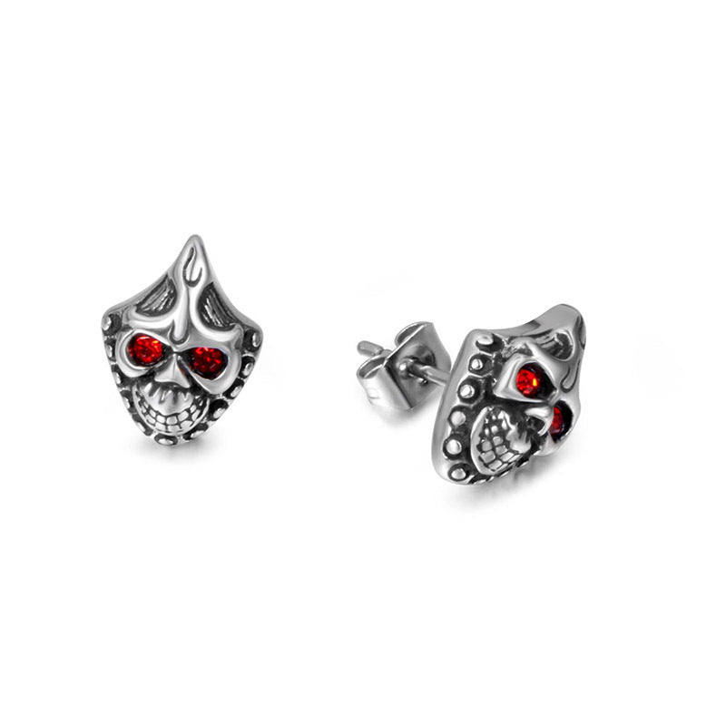 Edgy Retro Skull Stud Earrings with Red Zircon Eyes for Halloween and Everyday Wear