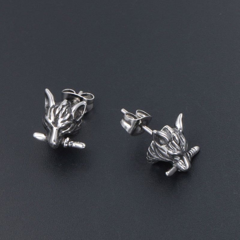 Titanium Steel Unisex Wolf Head Stud Earrings - Bold Punk Aesthetic