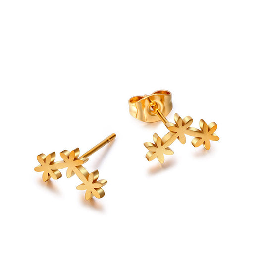 Chic 24K Gold-Plated Titanium Steel Snowflake Earrings for Women