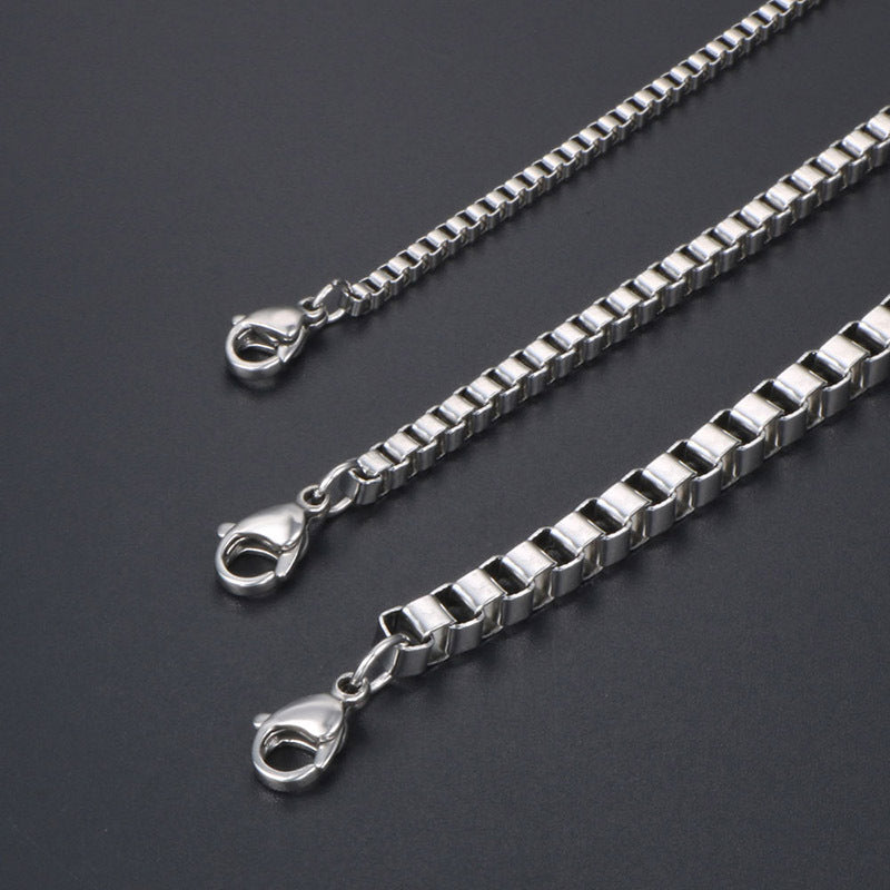 Unisex Titanium Steel Box Chain Necklace with Unique Pendant for Stylish Individuals