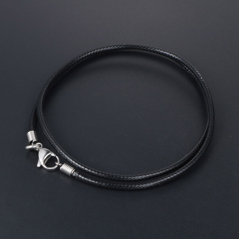 Korean-Inspired Men's Black Woven Linen Wax Rope Necklace with Durable Titanium Steel Chain - Wholesale Options Available