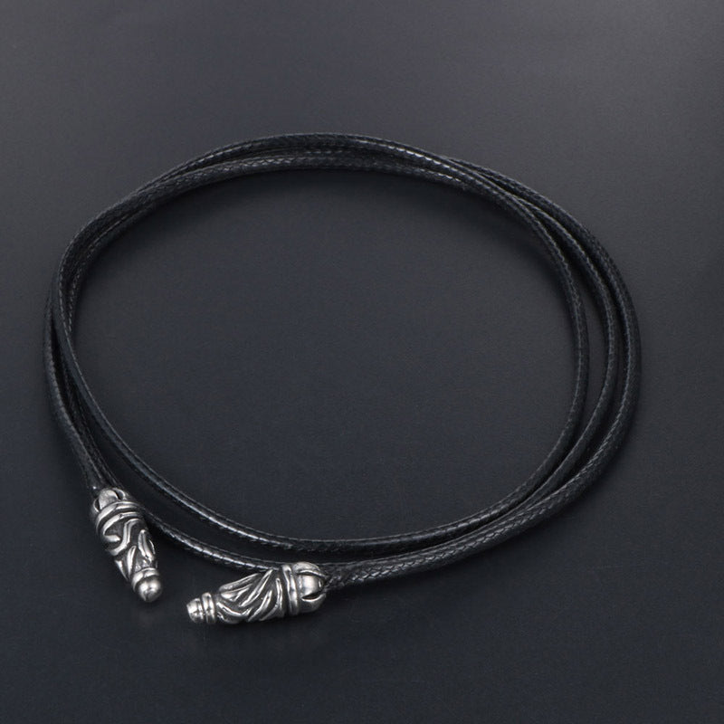 Chic Black Woven Linen Wax Rope Necklace with Buckle for Men