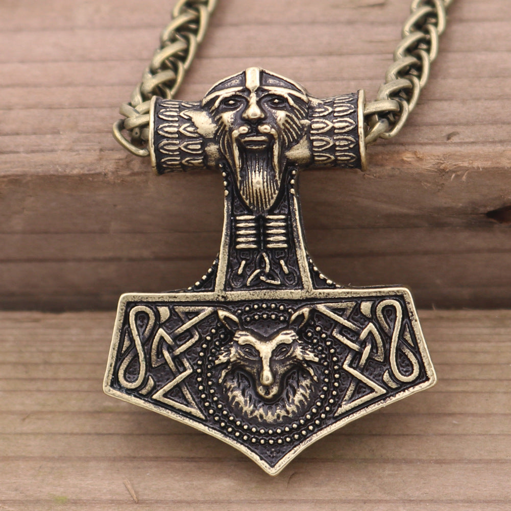 Viking Odin Portrait Wolf Head Necklace - Norse Legacy Collection