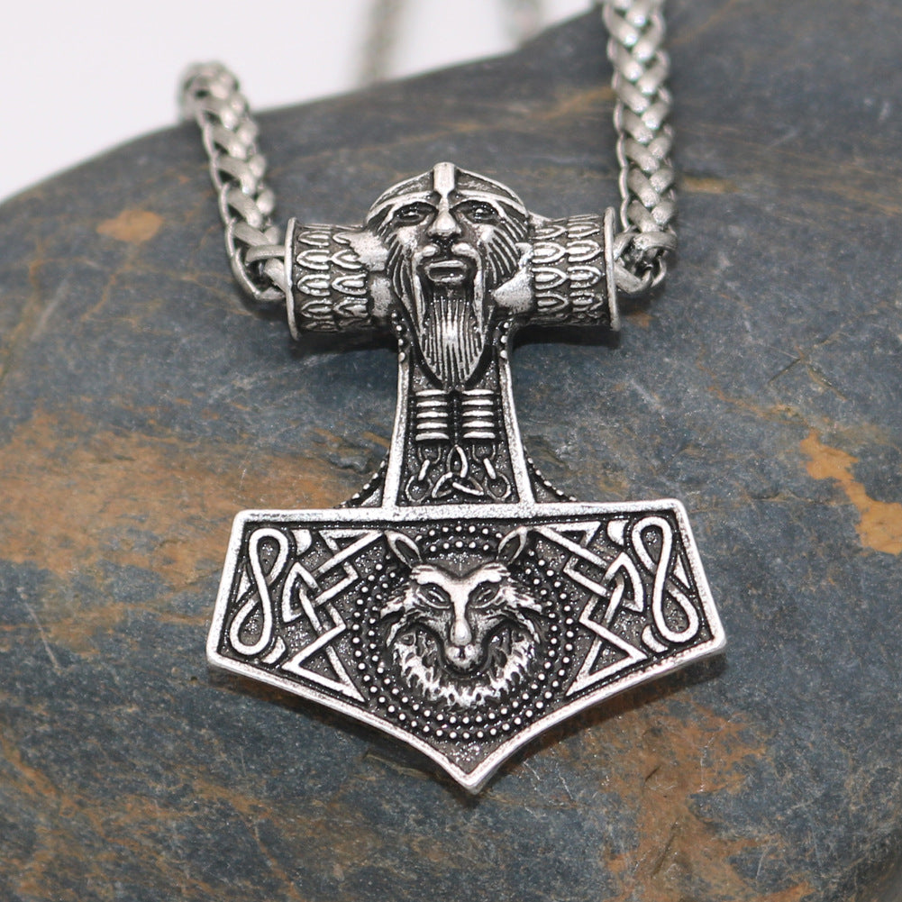 Viking Odin Portrait Wolf Head Necklace - Norse Legacy Collection