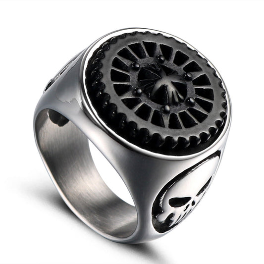 Titanium Steel Skull Ring for Men - European and American Retro Rotatable Gear Design