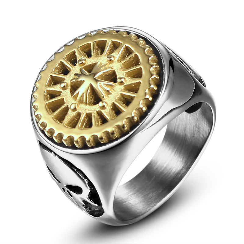 Titanium Steel Skull Ring for Men - European and American Retro Rotatable Gear Design