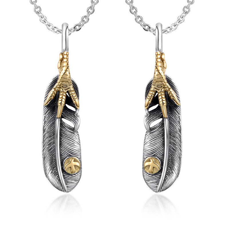 Antique Eagle Claw Feather Pendant Necklace for Men and Women - Japanese and Korean Style Ethnic Couple Accessories